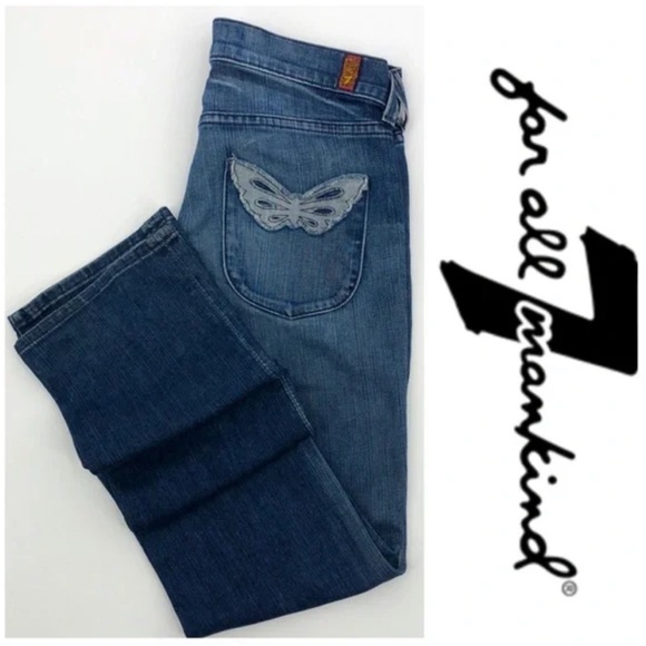 7 For All Mankind Dojo Jeans with Butterfly Embroidery in Back Pockets. EUC - Picture 1 of 14